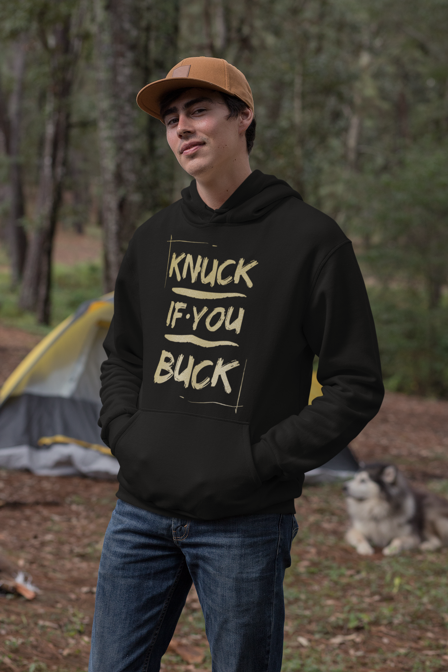 mockup-of-a-man-wearing-a-pullover-hoodie-in-the-woods-30482